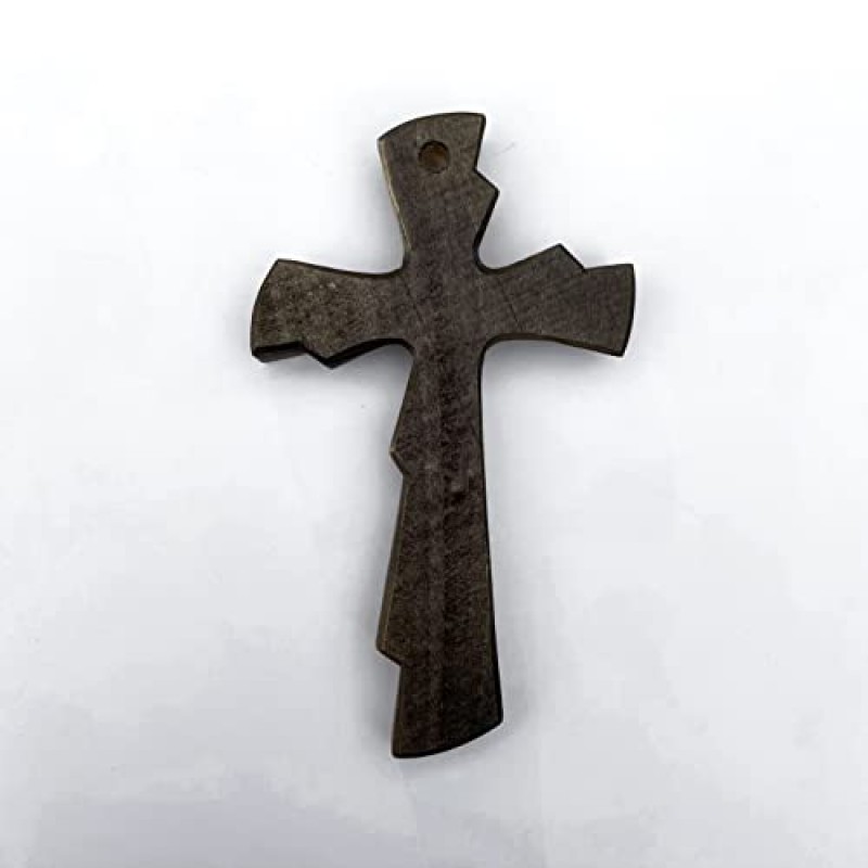 벽 장식용 나무 손으로 조각한 십자가, 수제 대형 십자가 벽 예술(5.9, 검정색)
