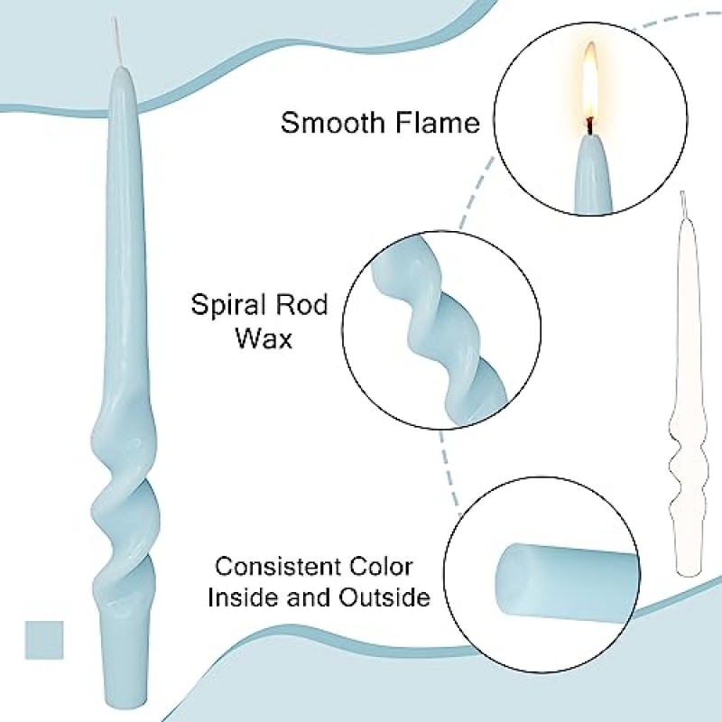무향 나선형 테이퍼 양초 블루 - 4개 꼬인 양초 9.5인치 수제 양초 스틱 저녁 식사 결혼식 홈 장식, 휴식 및 모든 경우