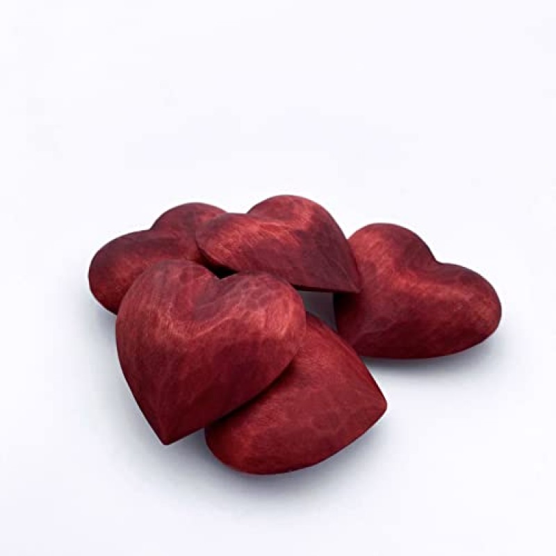 작은 나무 조각 빨간색 수제 하트, 하트 장식, 발렌타인 데이 장식(5개 세트)