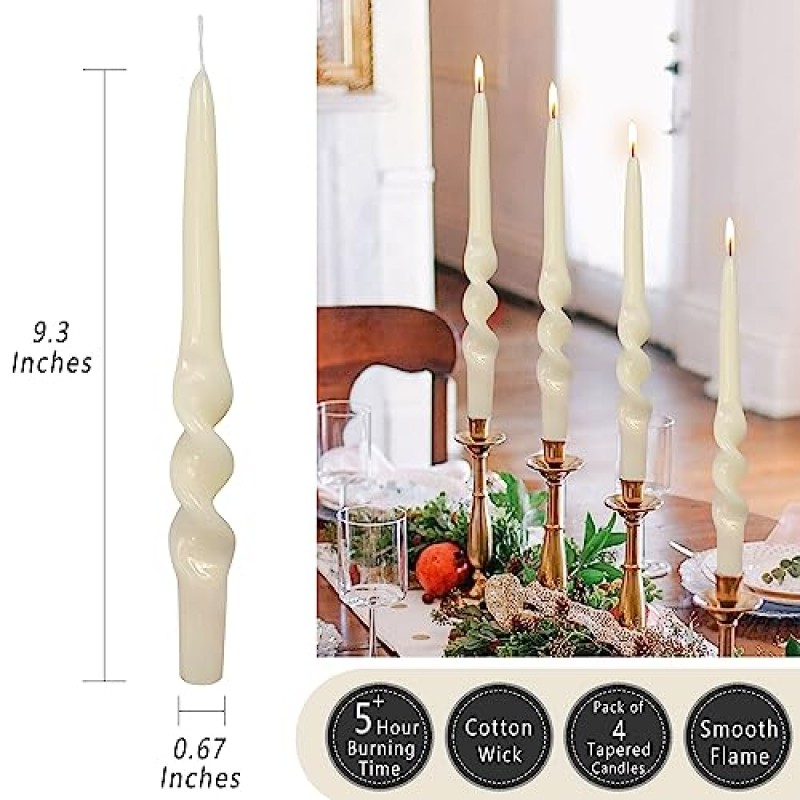나선형 테이퍼 촛대 무향 수제 양초 결혼식 저녁 식사를위한 흰색 트위스트 양초 가정용 파티 홈 장식