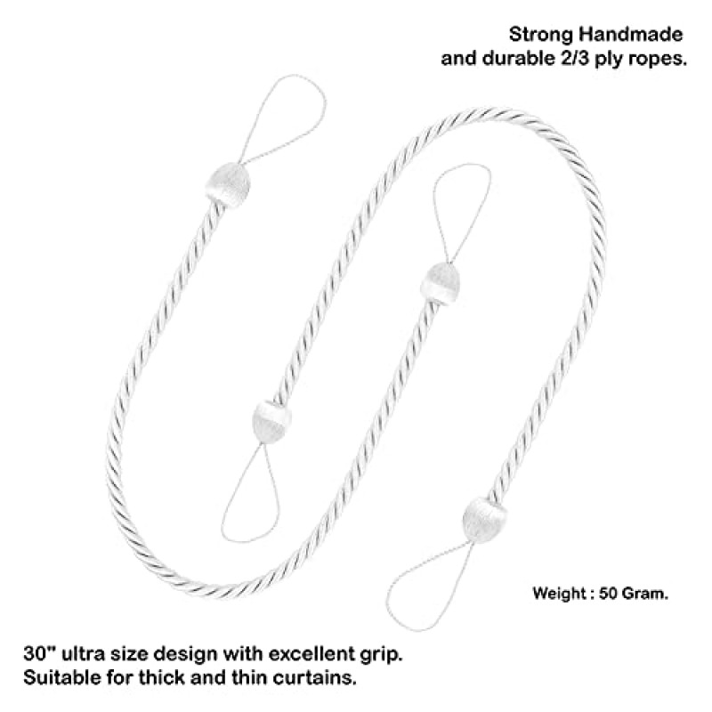MALOINTEX 커튼 볼 로프 타이백 타이백, 로프 타이, 커튼 수제 홀드백, 면 커튼 타이백(회색 -2pc) (흰색, 4개-로프)