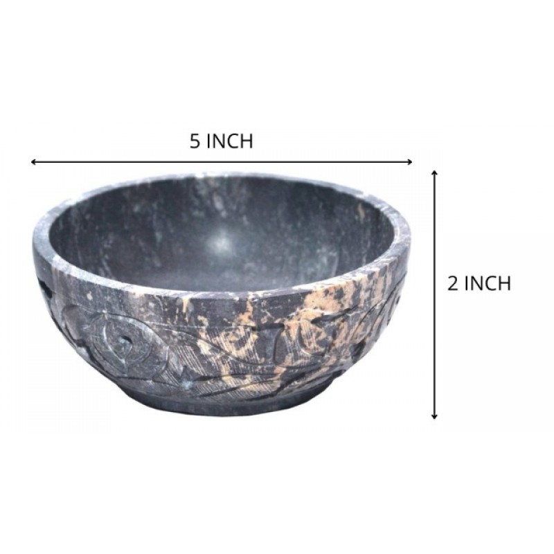KC KULLICRAFT 대리석 동석 천연 스머지 냄비 | 돌그릇 | 점술 및 얼룩 그릇(점술 - 그릇 및 거울)(5인치) 인도산. 수제 잎 조각 디자인.