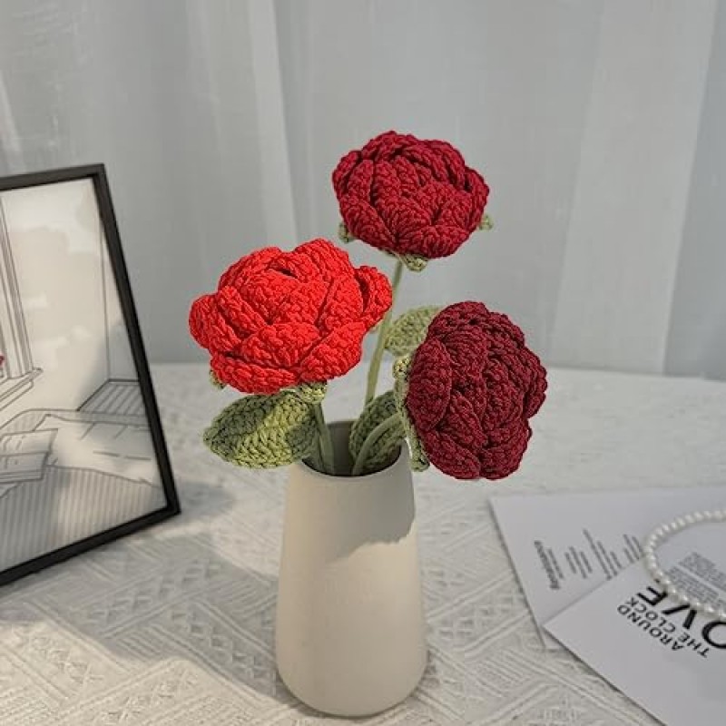 JOMODECOR Handmade Crochet Rose Bouquet, Knitted Artificial Forever Flowers with Exquisite Wrap, Gift to Girlfriend Mom Women, Perfect for Valentines, Home Decor, Celebration