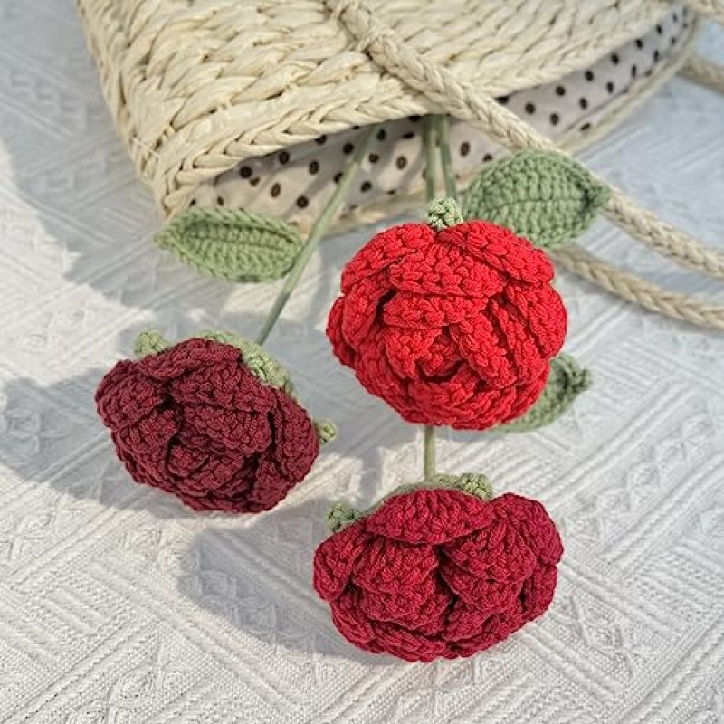 JOMODECOR Handmade Crochet Rose Bouquet, Knitted Artificial Forever Flowers with Exquisite Wrap, Gift to Girlfriend Mom Women, Perfect for Valentines, Home Decor, Celebration