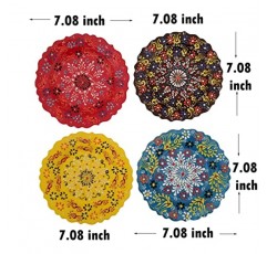 Ayennur 터키 장식 접시 세트 4-7,08 인치(18cm) 가정 및 사무실 벽 장식을 위한 여러 가지 빛깔의 수제 세라믹 장식품(대형 4개 세트)