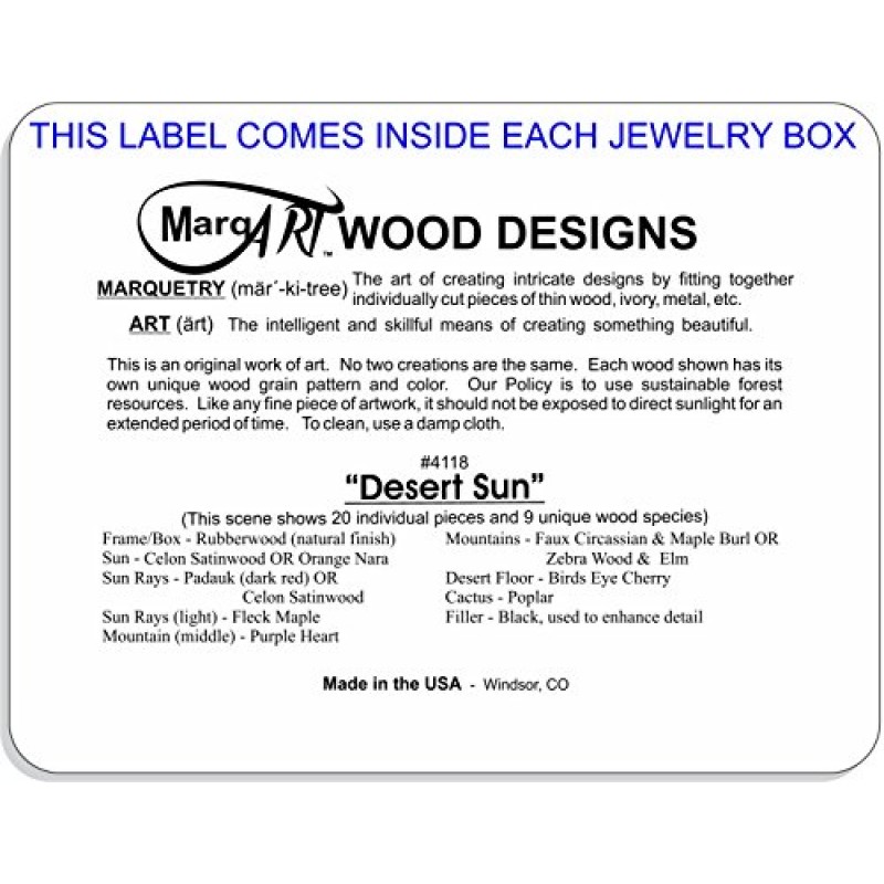 MarqArt Desert Sunset 우드 아트 보석 상자 및 선물 - 수제 미국 - 비교할 수 없는 품질 - 독특하고 둘은 동일하지 않습니다 - 우드 아트 원본 작품(#4118 Desert Sunset 4x5x1.5)
