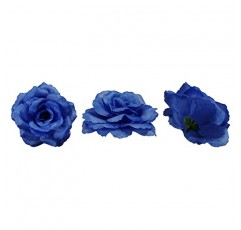 줄기가있는 영원 꽃 장미 머리 꽃, 결혼식 장식에 사용되는 50 개의 파란색 인공 꽃 DIY 수제 꽃 실크 가짜 장미 3 인치 및 6 인치 줄기