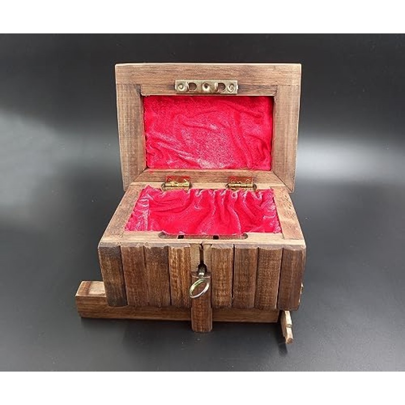 Tubibu 호두 보물 퍼즐 비밀 마법 상자 손으로 만든 숨겨진 열쇠가 있는 독특한 보석 상자(퍼즐 소형)