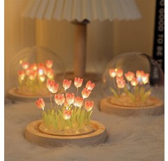 Txkrhwa 튤립 야간 조명 귀여운 DIY 튤립 꽃 테이블 램프 장식 튤립 LED 야간 조명 수제 침대 옆 수면 조명 시뮬레이션 꽃 빛 USB 홈 데스크 장식용 전원 공급(20 핑크 튤립)