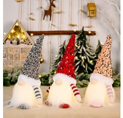 JFBUCF 3팩 조명 크리스마스 그놈, 스팽글 긴 모자가 있는 수제 스칸디나비아 스웨덴 톰테, 산타 엘프 입상 얼굴 없는 인형 탁상용 크리스마스 파티 장식, 멀티컬러, 11.8x3.9x3.9인치