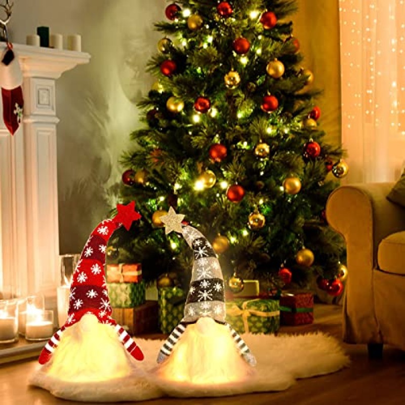 Sggvecsy 크리스마스 그놈 플러시 Led 조명 2 팩 크리스마스 장식 수제 스웨덴어 Tomte 엘프 인형 조명 스칸디나비아 산타 그놈 장식품 북유럽 크리스마스 휴일 홈 테이블 장식 선물