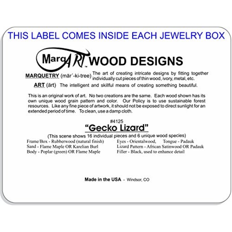 MarqArt 우드 아트 게코 박스 - 수제 미국 - 비교할 수 없는 품질 - 독특하고, 둘은 동일하지 않습니다 - 나무 예술의 원본 작품입니다. 도마뱀붙이 선물, 반지, 장신구 또는 나무 보석 상자(#4125 도마뱀붙이 도마뱀 4x5x1.5)