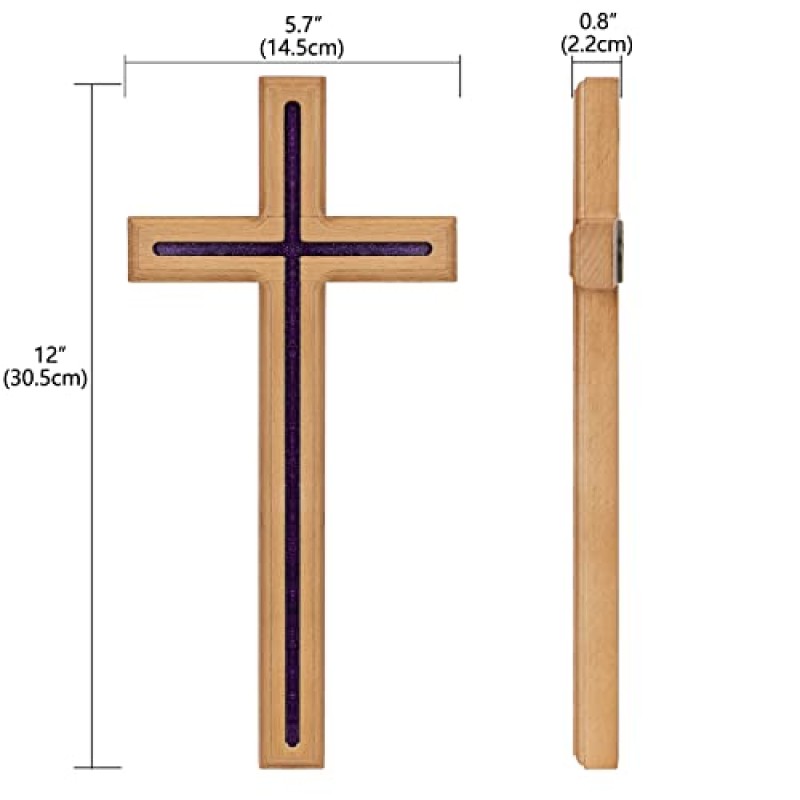 ARCHOBAN 나무 벽 십자가, 벽 장식용 12인치 수제 가톨릭 십자가, 연한 갈색
