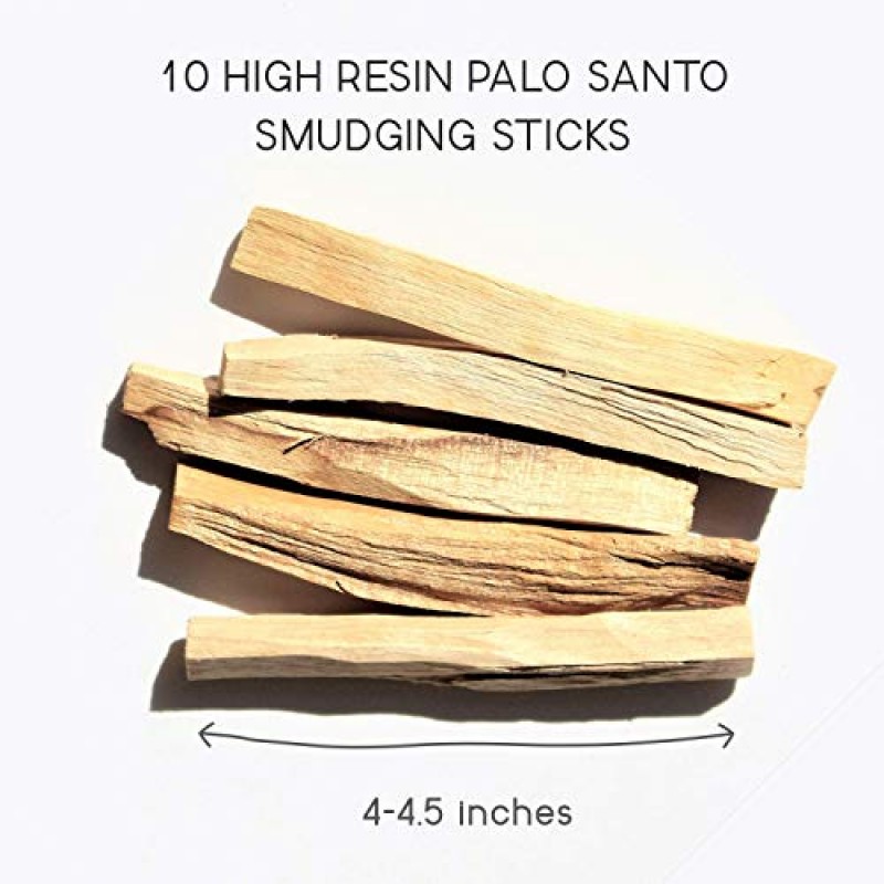 페루의 Palo Santo 향 스틱 — 정통 손으로 만든 스머징 스틱, 높은 향기, 천연 및 유기농 향 — 윤리적이고 지구 친화적이며 지속 가능한 재삼림 — 높은 수지 조각 10개