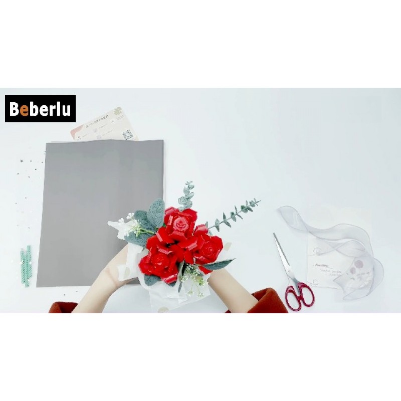 Beberlu 꽃 건물 키트, 285 PCS 크리 에이 티브 장미 꽃다발 세트 DIY 포장, 홈 장식을위한 수제 식물 컬렉션