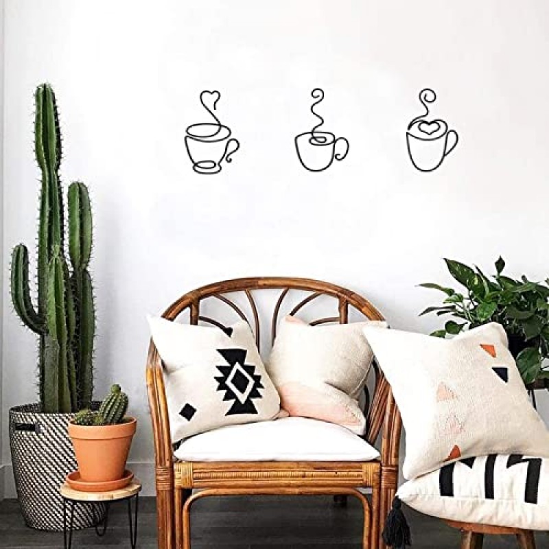 Qmetalart 커피 금속 벽 예술 3pcs 와이어 커피 로그인 주방 거실 커피 숍 라운지 식사 사무실 홈 봄 장식에 대한 수제 선물 벽 장식
