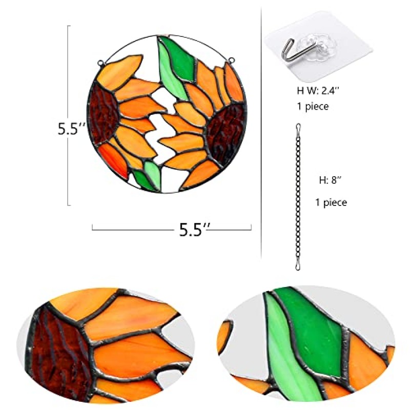 BOXCASA 해바라기 장식 스테인드 글라스 창 교수형, 수제 예술 공예 태양 꽃 유리 Suncatchers 창, 티파니 스타일 장식 홈 인테리어 어머니를위한 집들이 선물