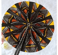 BKOFASHION 수제 아프리카 부채 - 다채로운 민족 프린트, 가죽 손잡이