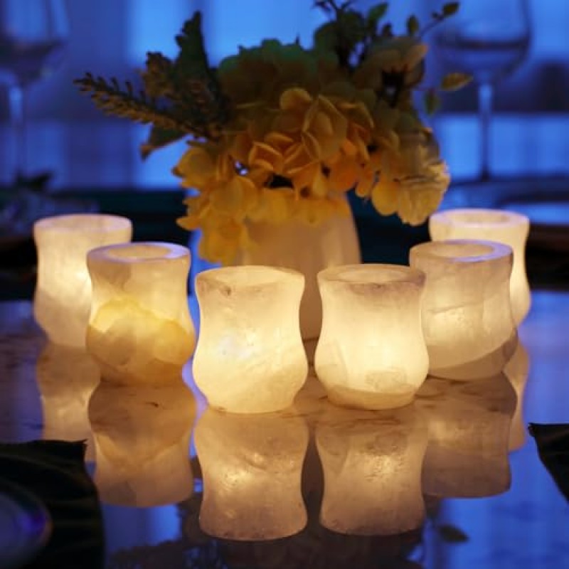 단일 방해석 티라이트 촛대, 2.8'x3.1' 단단한 방해석으로 손으로 만든 봉헌 촛대, 결혼식 파티, 저녁 식사, 결혼식 중앙 장식품을 위한 돌 촛대 $ 홈 장식 (방해석)