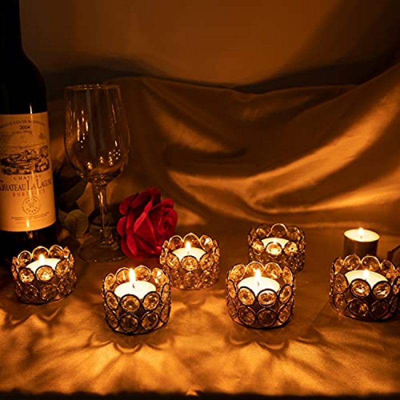 웨딩 홈 테이블 센터피스 장식, 선물 박스형(촛불 제외)을 위한 12개의 골드 크리스탈 티 라이트 캔들 홀더의 VINCIGANT 팩