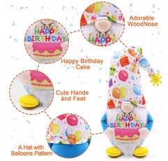 생일 격언 생일 축하 장식 Tomte 플러시 생일 선물, 다채로운 풍선이 달린 수제 파티 모자, 파티 계층 트레이 장식을 위한 귀여운 생일 격언, 어린이와 여성을 위한 생일 선물