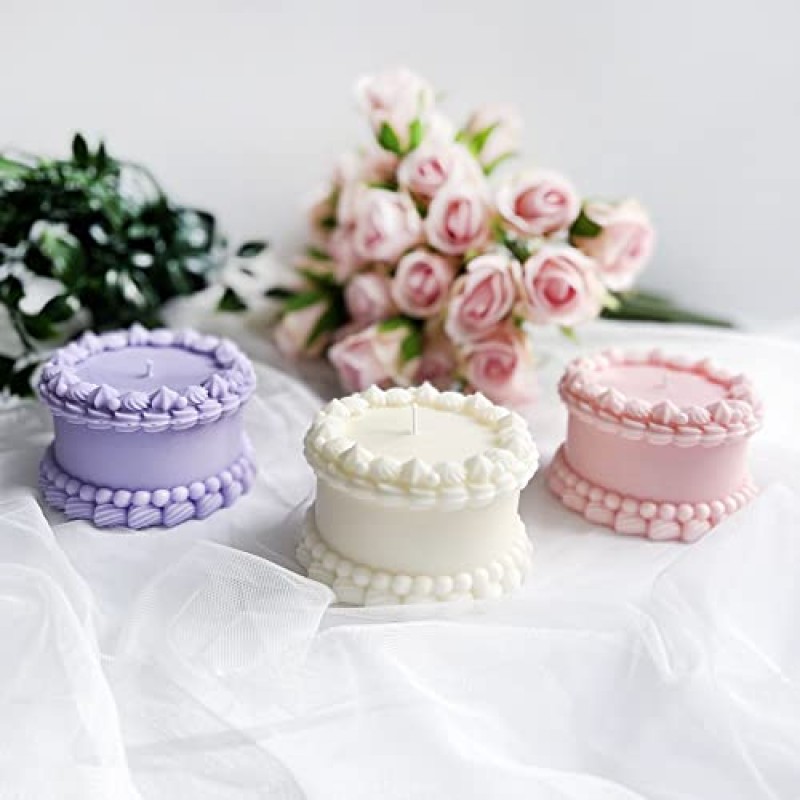 가정 장식, 생일 선물 등을 위한 크라운이 있는 수제 서리로 덥은 둥근 미니 케이크 향기 소이 왁스 캔들, 미국산(흰색)