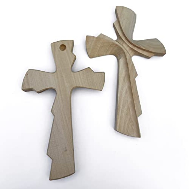 벽 장식용 나무 손으로 조각한 십자가, 수제 작은 소박한 십자가 벽 예술(7.87, 투명)