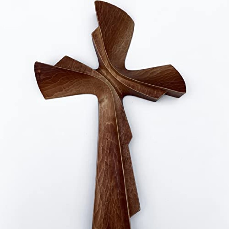 벽 장식용 나무 손으로 조각한 십자가, 작은 십자가 벽 십자가, 수제 나무 종교 선물 십자가(7.87, 빨간색)