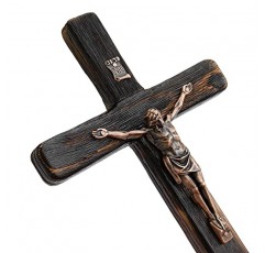 소박한 십자가 벽 십자가 - 수제 나무 가톨릭 십자가 독특한 탄 참나무 기법 - 12인치