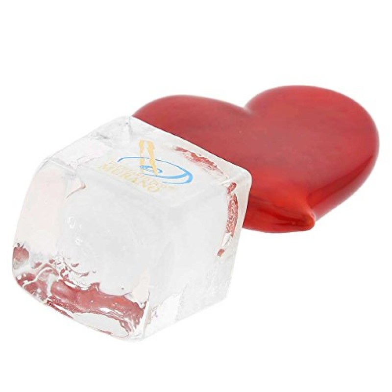 GlassOfVenice 무라노 유리 아이스 큐브 위의 붉은 심장