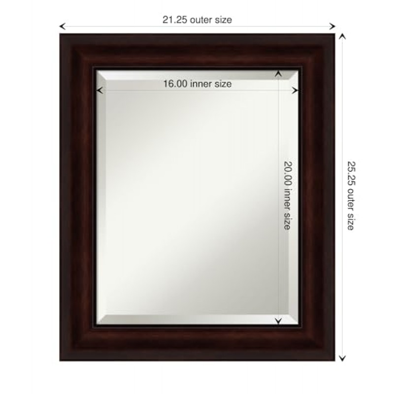 Amanti Art 욕실 거울, 싱크대 위 욕실 세면대 거울로 사용하기 위한 커피콩 갈색 벽 거울(25.25 x 21.25인치) 베벨 거울, 갈색 거울, 미국 위스콘신의 캐주얼 거울