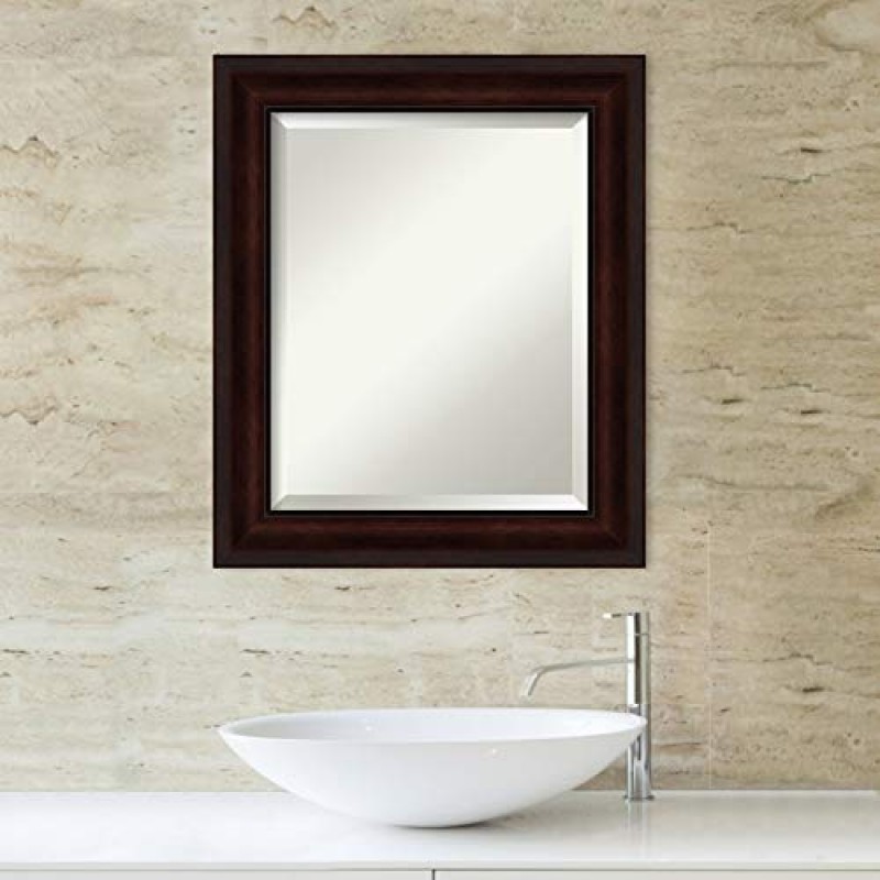 Amanti Art 욕실 거울, 싱크대 위 욕실 세면대 거울로 사용하기 위한 커피콩 갈색 벽 거울(25.25 x 21.25인치) 베벨 거울, 갈색 거울, 미국 위스콘신의 캐주얼 거울