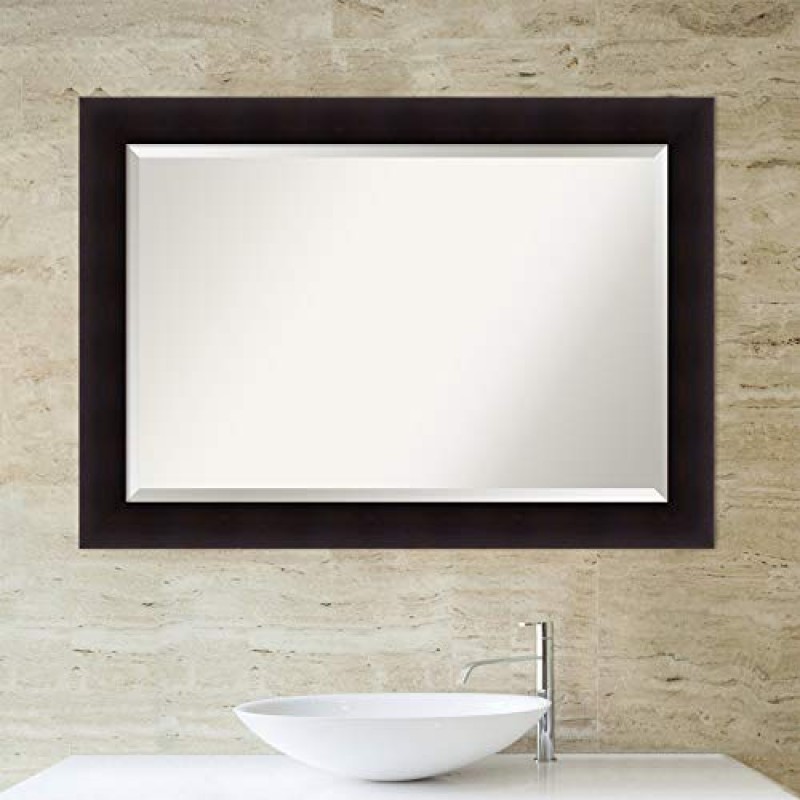 Amanti Art 원목 욕실 거울, 세면대 위 욕실 세면대 거울로 사용하기 위한 포르티코 에스프레소 벽 거울(29.75 x 41.75인치) 베벨 거울, 갈색 거울, 미국 위스콘신의 컨트리 러스틱 거울