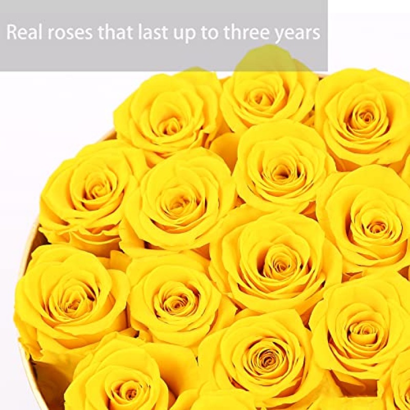 Perfectione Roses 상자에 담긴 보존된 장미 최대 3년까지 지속되는 수제 노란 장미, 오래 ​​지속되는 장미 아내를 위한 생일 선물 크리스마스 선물