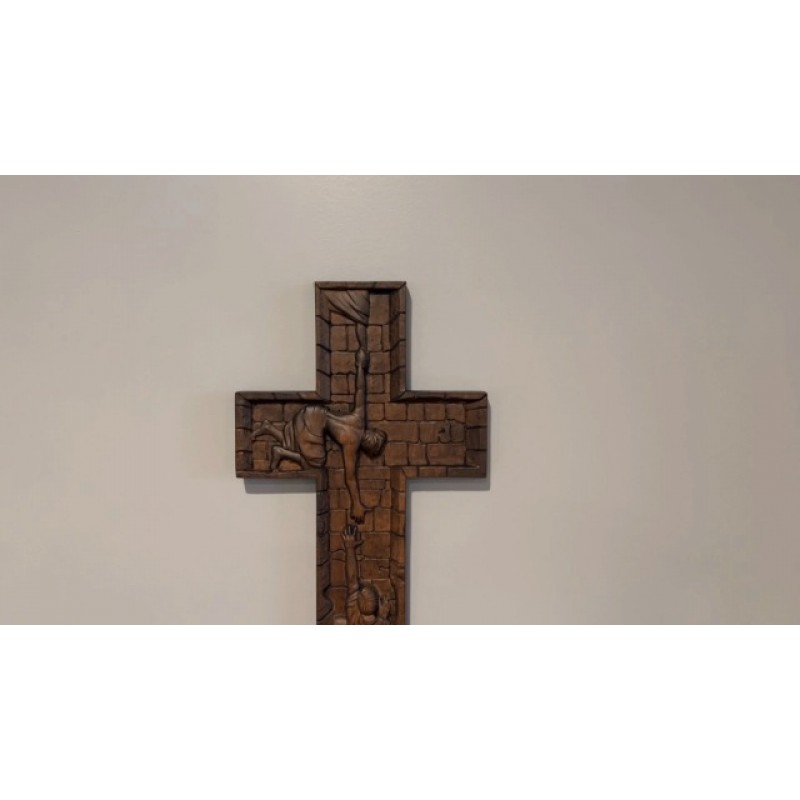 BGCOPPER 십자가 벽 십자가 후크, 기독교 벽 예술과 수제 나무 십자가 교회 홈 룸 장식을위한 예수 벽 십자가 선물 크리스마스 십자가-14 인치