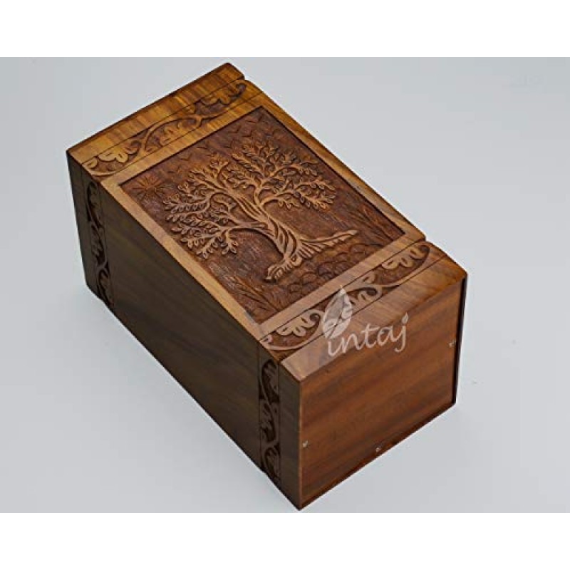INTAJ 인간 유골을 위한 수제 자단 항아리 - 생명의 나무 손으로 제작한 나무 항아리 - 재를 담는 장례식 화장 항아리(성인(250 Cu/in), 자단 나무)
