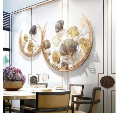 CDDUOLA 3D 방 벽 장식, 수제 예술 금속 라운드 황금 은행 나무 잎 장식 벽 조각 홈 거실과 침실, 2 팩