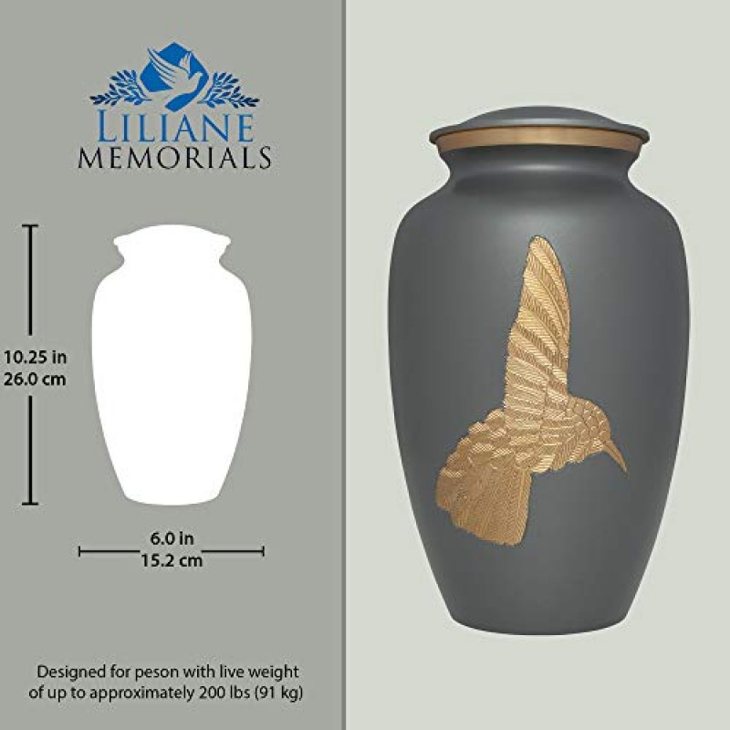 릴리안 기념관 회색 벌새 장례식 항아리 - 인간 유골을 위한 화장 항아리 - 황동으로 만든 손 - 묘지 매장 또는 벽감에 적합 - 최대 200파운드의 성인 유골에 적합한 대형 크기