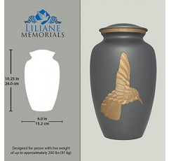 릴리안 기념관 회색 벌새 장례식 항아리 - 인간 유골을 위한 화장 항아리 - 황동으로 만든 손 - 묘지 매장 또는 벽감에 적합 - 최대 200파운드의 성인 유골에 적합한 대형 크기