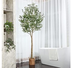 SOGUYI 인공 올리브 나무 수제 짠 바구니 화분이있는 7 피트 높이의 가짜 식물, 홈 오피스 실내 장식용 인공 바닥 식물 (2 개 세트)
