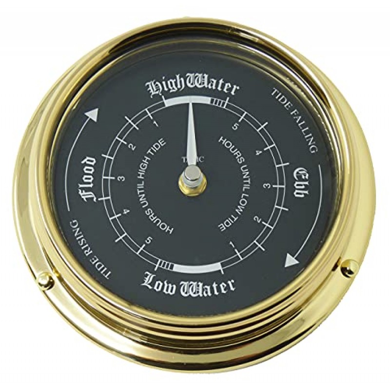 제트 블랙 다이얼이 있는 황동 소재의 Tabic 프레스티지 조수 시계, 무거운 황동 케이스(1/2kg), 영국에서 수작업