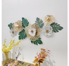 Jueraori 3D 금속 꽃 장식, 63x24.5in 현대 벽 예술 매달려 나뭇잎 조각 거실 침실 사무실 라운지 주방 등. 수제 실내 장식