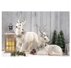 자연 바이브 18인치 순록 크리스마스 장식 2개 세트, 겨울 원더랜드 장식 또는 벽난로 장식을 위한 은색 액센트가 있는 현실적인 숲 동물 인형