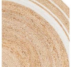 DN HANDICRAFT 인도 천연 섬유 수제 내부 흰색 테두리 황마 120x120 cm 4x4(평방 피트 원형) 황마 지역 러그