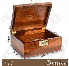 경첩이 달린 뚜껑이 달린 Smilco 나무 상자 콤비네이션 잠금 장치가 있는 아카시아 나무 장식 보관 상자 조리법 상자 또는 기념품으로 손으로 만든 나무 상자