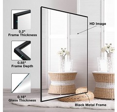 SILD 40 X 30 인치 직사각형 벽 거울, 검은 색 알루미늄 프레임 거울, 욕실 용 대형 장식 직사각형 거울, 벽걸이 형 수평 또는 수직, 정사각형 코너