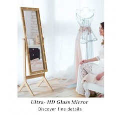 LUXFURNI 바닥 및 전신 거울, 조명이 있는 대형 독립형 전신 거울, 침실용 긴 쉐발 거울(천연)
