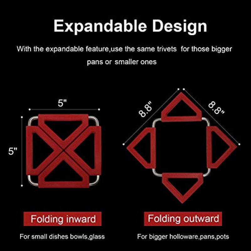 5 개의 실리콘 삼발이 매트 세트 가정용 주방용 스테인레스 스틸 프레임이있는 확장 가능한 냄비 홀더 내열성 절연 핫 패드 컵 받침 테이블 접시 매트 핫 팬 그릇 용 식기 플레이스 매트