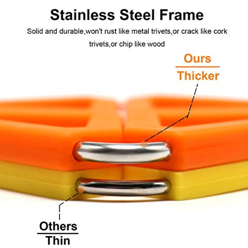 5 개의 실리콘 삼발이 매트 세트 가정용 주방용 스테인레스 스틸 프레임이있는 확장 가능한 냄비 홀더 내열성 절연 핫 패드 컵 받침 테이블 접시 매트 핫 팬 그릇 용 식기 플레이스 매트