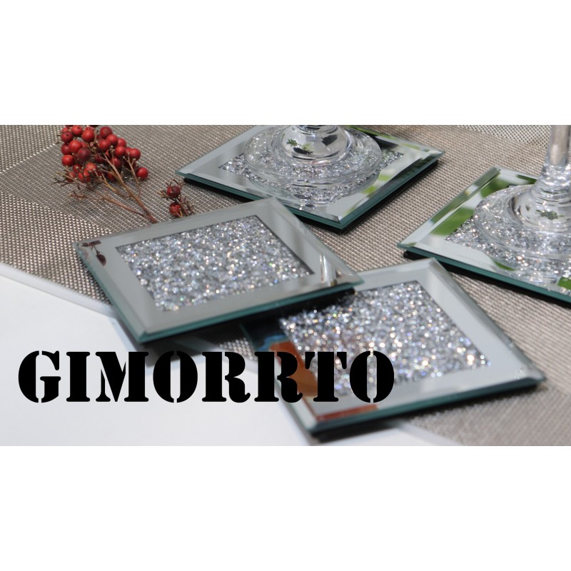 GIMORRTO 유리 미러 코스터 4 PC, 분쇄된 다이아몬드 스퀘어 컵 매트 4